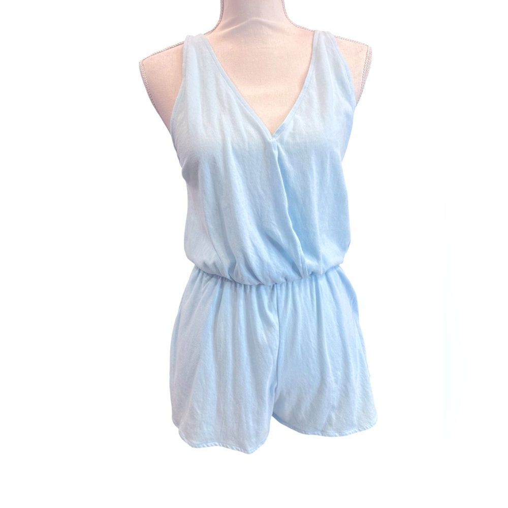 Victoria’s Secret PINK Blue Romper V Neck Elastic Waist Lounge M - Picture 2 of 8